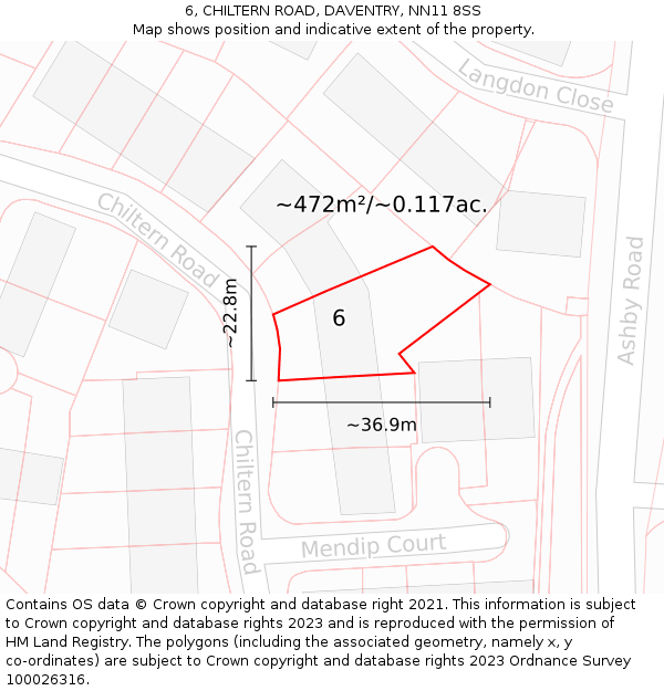 6, CHILTERN ROAD, DAVENTRY, NN11 8SS: Plot and title map