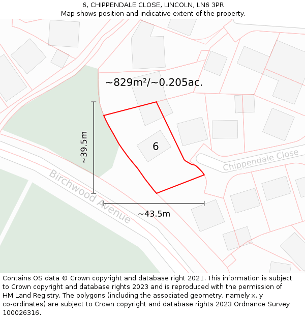 6, CHIPPENDALE CLOSE, LINCOLN, LN6 3PR: Plot and title map