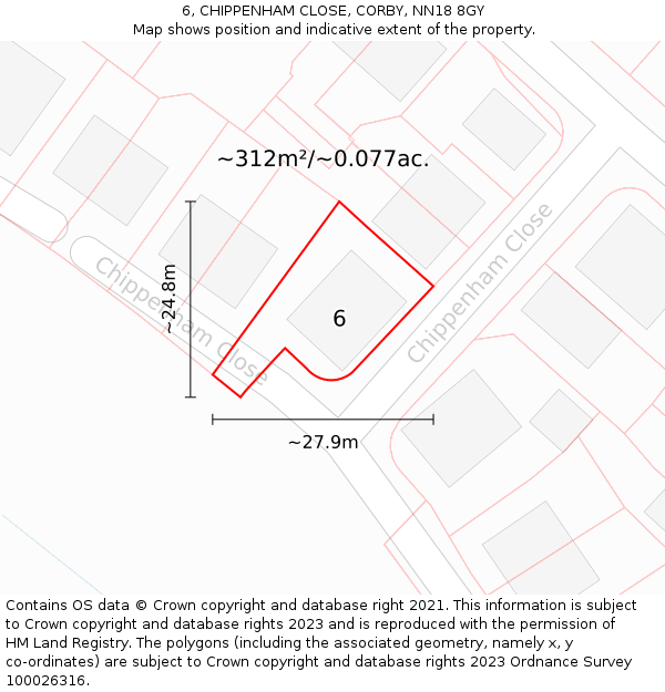6, CHIPPENHAM CLOSE, CORBY, NN18 8GY: Plot and title map