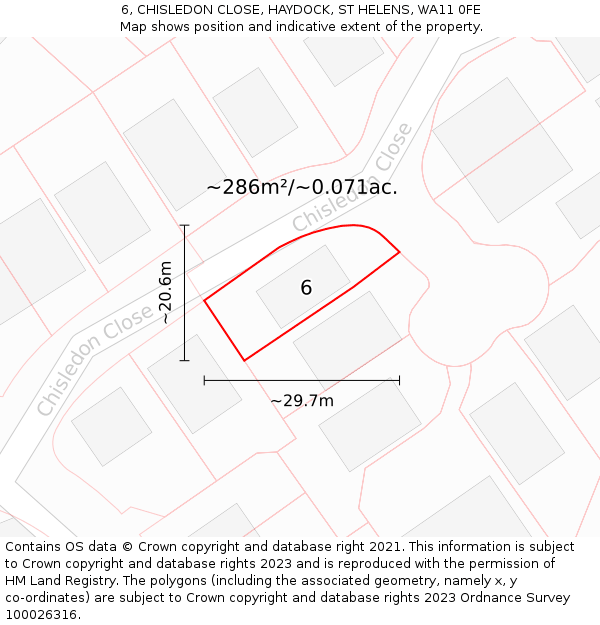 6, CHISLEDON CLOSE, HAYDOCK, ST HELENS, WA11 0FE: Plot and title map