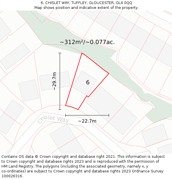 6, CHISLET WAY, TUFFLEY, GLOUCESTER, GL4 0QQ: Plot and title map