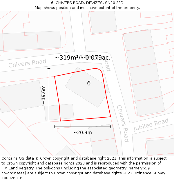 6, CHIVERS ROAD, DEVIZES, SN10 3FD: Plot and title map