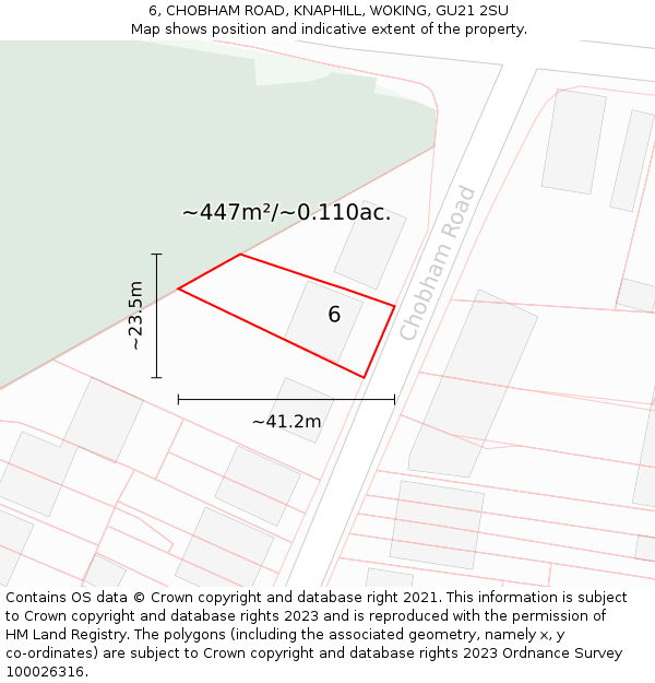 6, CHOBHAM ROAD, KNAPHILL, WOKING, GU21 2SU: Plot and title map