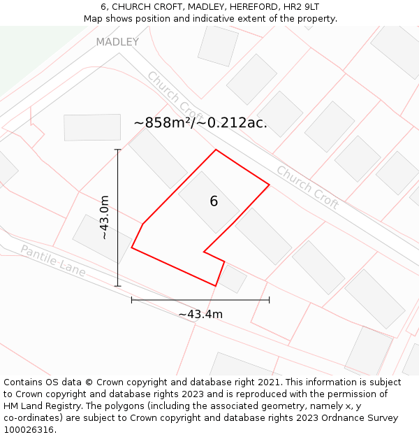 6, CHURCH CROFT, MADLEY, HEREFORD, HR2 9LT: Plot and title map