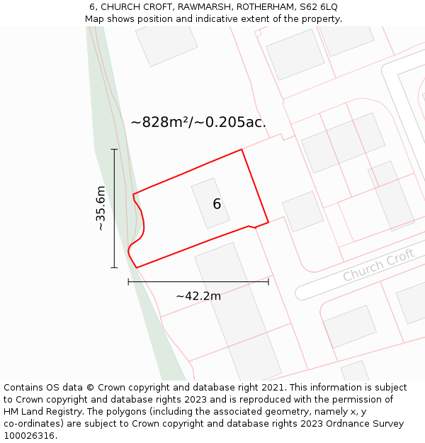 6, CHURCH CROFT, RAWMARSH, ROTHERHAM, S62 6LQ: Plot and title map