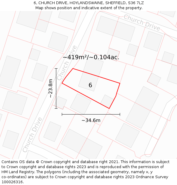 6, CHURCH DRIVE, HOYLANDSWAINE, SHEFFIELD, S36 7LZ: Plot and title map