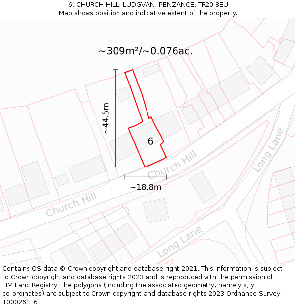 6, CHURCH HILL, LUDGVAN, PENZANCE, TR20 8EU: Plot and title map