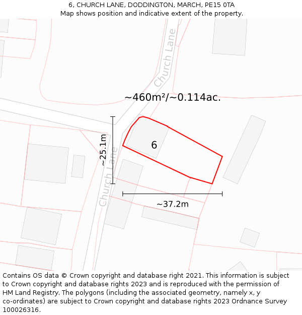 6, CHURCH LANE, DODDINGTON, MARCH, PE15 0TA: Plot and title map