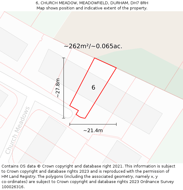 6, CHURCH MEADOW, MEADOWFIELD, DURHAM, DH7 8RH: Plot and title map