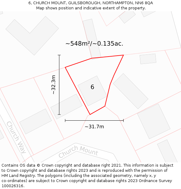 6, CHURCH MOUNT, GUILSBOROUGH, NORTHAMPTON, NN6 8QA: Plot and title map