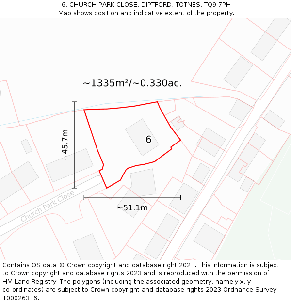 6, CHURCH PARK CLOSE, DIPTFORD, TOTNES, TQ9 7PH: Plot and title map