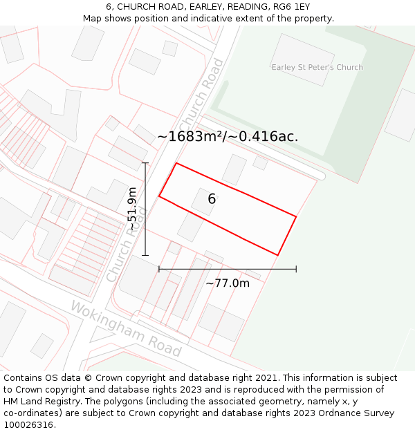 6, CHURCH ROAD, EARLEY, READING, RG6 1EY: Plot and title map