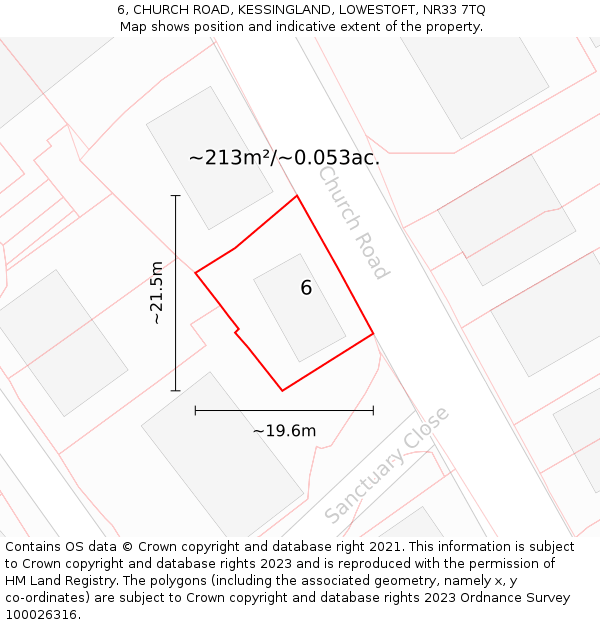 6, CHURCH ROAD, KESSINGLAND, LOWESTOFT, NR33 7TQ: Plot and title map