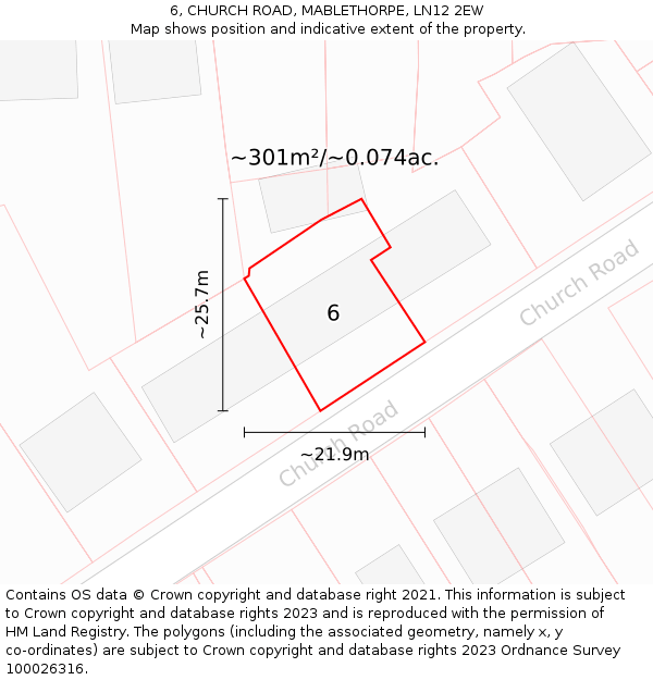 6, CHURCH ROAD, MABLETHORPE, LN12 2EW: Plot and title map