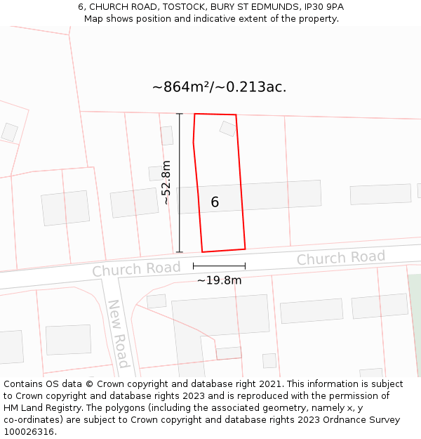 6, CHURCH ROAD, TOSTOCK, BURY ST EDMUNDS, IP30 9PA: Plot and title map