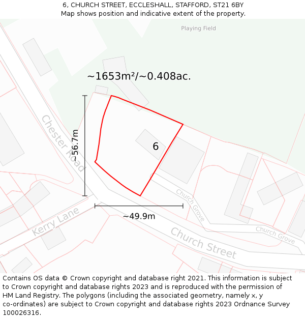 6, CHURCH STREET, ECCLESHALL, STAFFORD, ST21 6BY: Plot and title map
