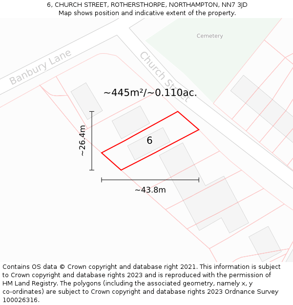 6, CHURCH STREET, ROTHERSTHORPE, NORTHAMPTON, NN7 3JD: Plot and title map