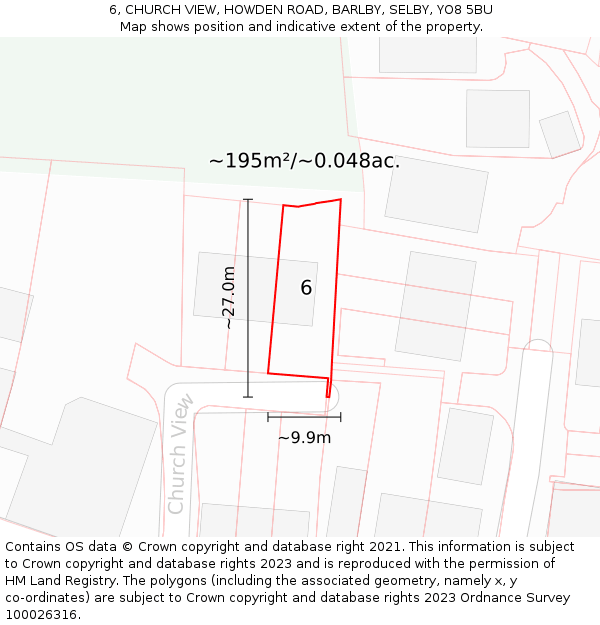 6, CHURCH VIEW, HOWDEN ROAD, BARLBY, SELBY, YO8 5BU: Plot and title map