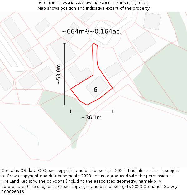 6, CHURCH WALK, AVONWICK, SOUTH BRENT, TQ10 9EJ: Plot and title map