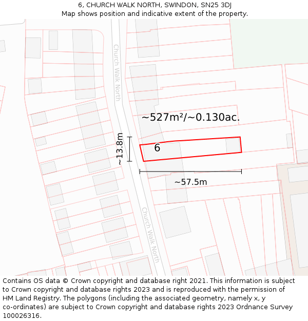 6, CHURCH WALK NORTH, SWINDON, SN25 3DJ: Plot and title map