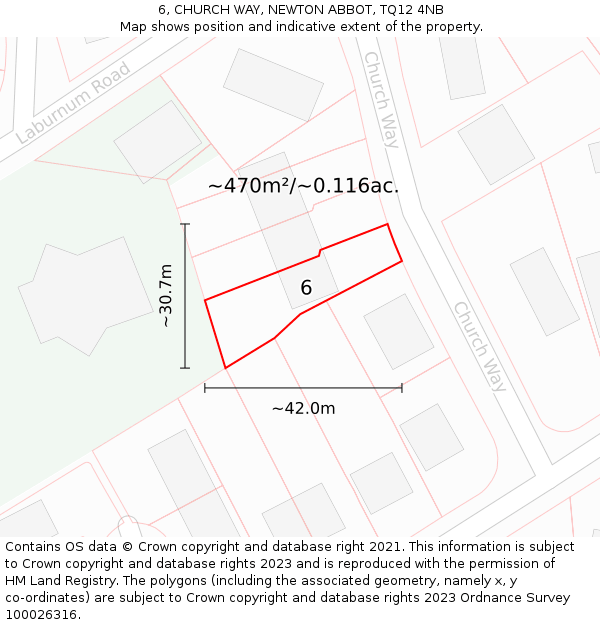 6, CHURCH WAY, NEWTON ABBOT, TQ12 4NB: Plot and title map