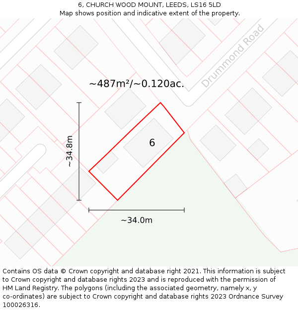 6, CHURCH WOOD MOUNT, LEEDS, LS16 5LD: Plot and title map