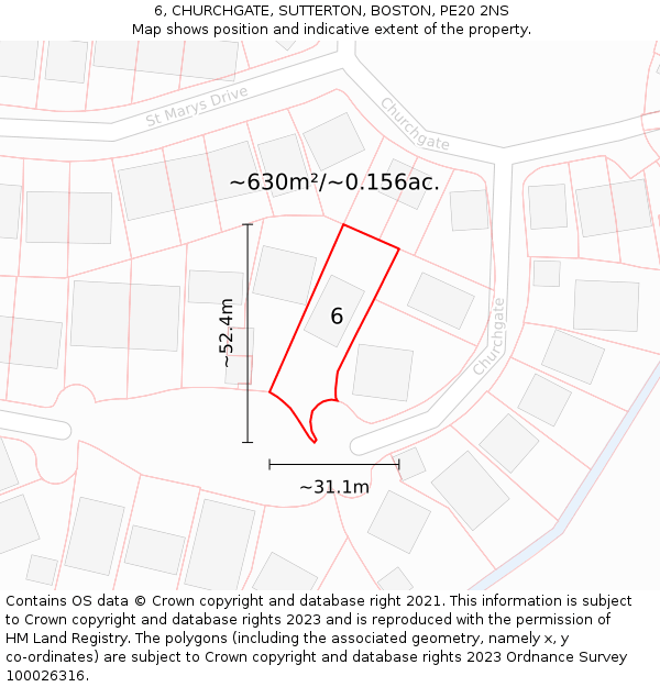 6, CHURCHGATE, SUTTERTON, BOSTON, PE20 2NS: Plot and title map