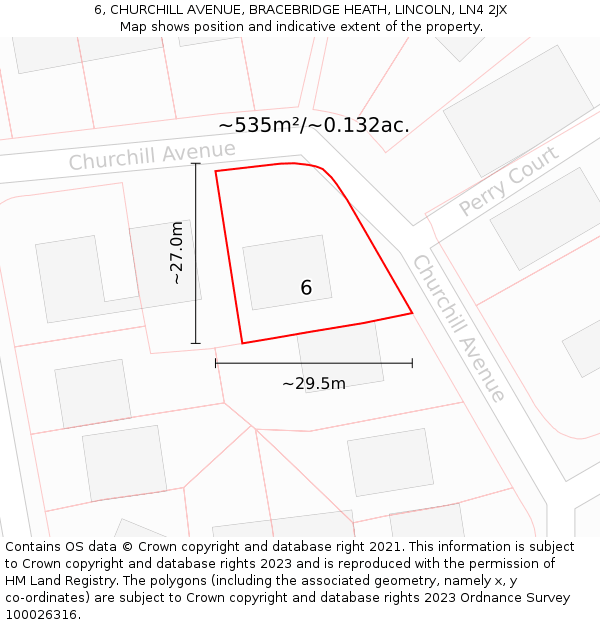 6, CHURCHILL AVENUE, BRACEBRIDGE HEATH, LINCOLN, LN4 2JX: Plot and title map