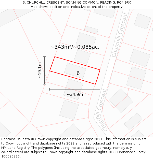 6, CHURCHILL CRESCENT, SONNING COMMON, READING, RG4 9RX: Plot and title map