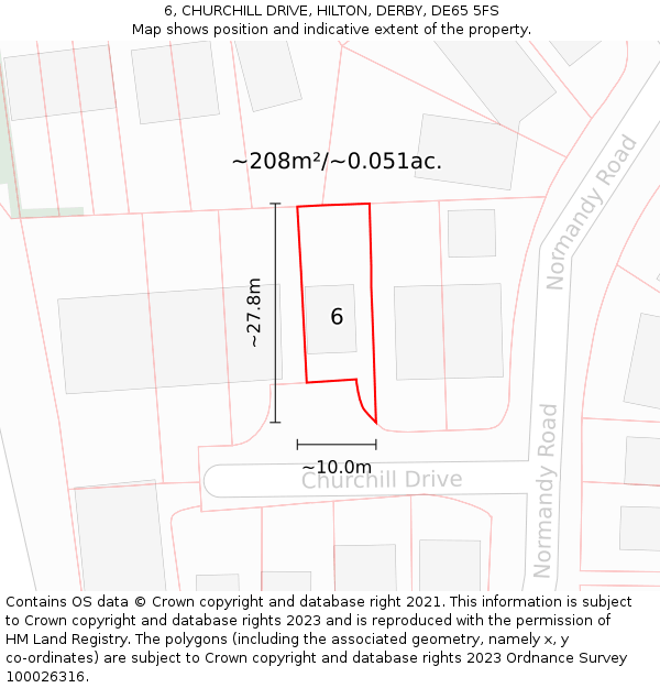 6, CHURCHILL DRIVE, HILTON, DERBY, DE65 5FS: Plot and title map