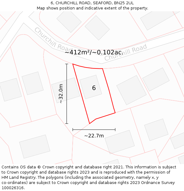 6, CHURCHILL ROAD, SEAFORD, BN25 2UL: Plot and title map