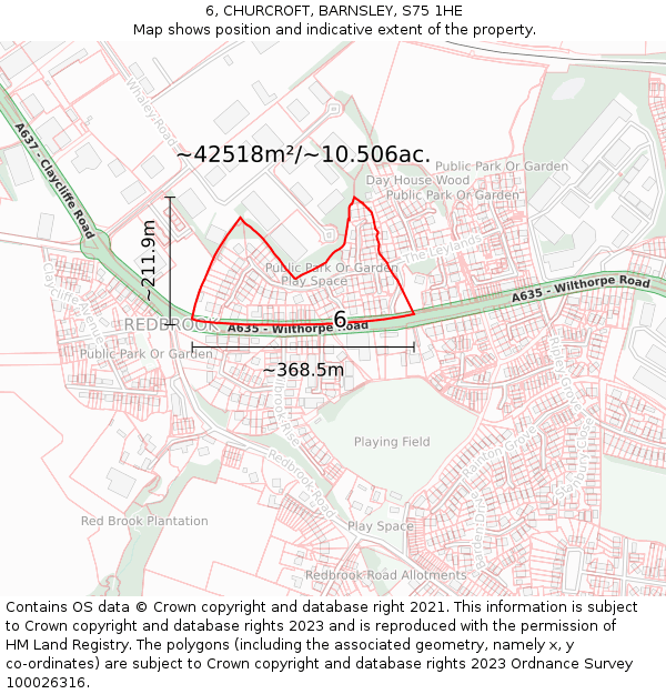 6, CHURCROFT, BARNSLEY, S75 1HE: Plot and title map
