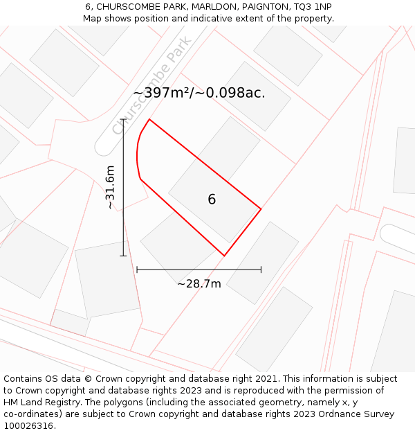6, CHURSCOMBE PARK, MARLDON, PAIGNTON, TQ3 1NP: Plot and title map