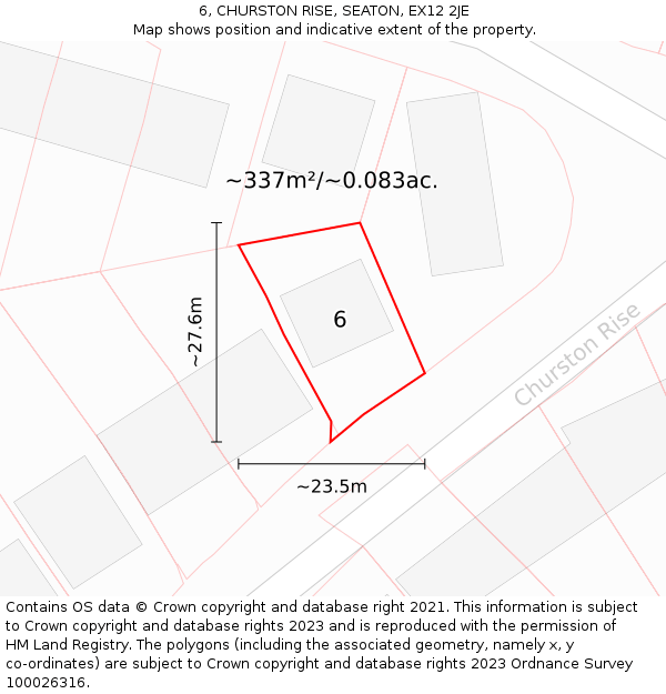 6, CHURSTON RISE, SEATON, EX12 2JE: Plot and title map