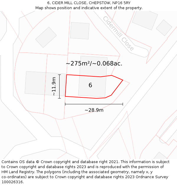 6, CIDER MILL CLOSE, CHEPSTOW, NP16 5RY: Plot and title map