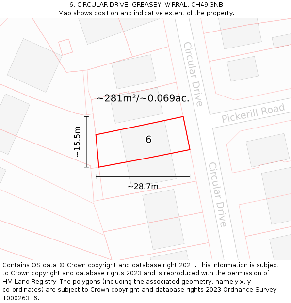 6, CIRCULAR DRIVE, GREASBY, WIRRAL, CH49 3NB: Plot and title map