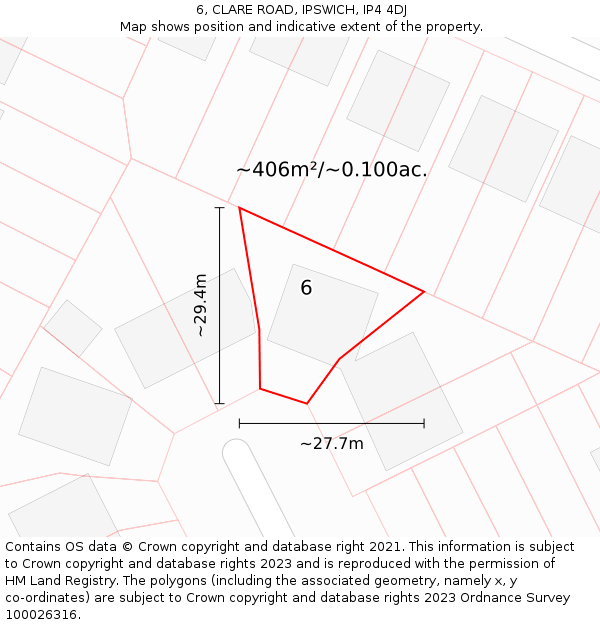 6, CLARE ROAD, IPSWICH, IP4 4DJ: Plot and title map