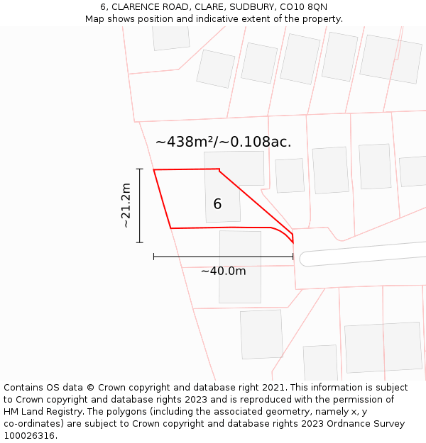 6, CLARENCE ROAD, CLARE, SUDBURY, CO10 8QN: Plot and title map