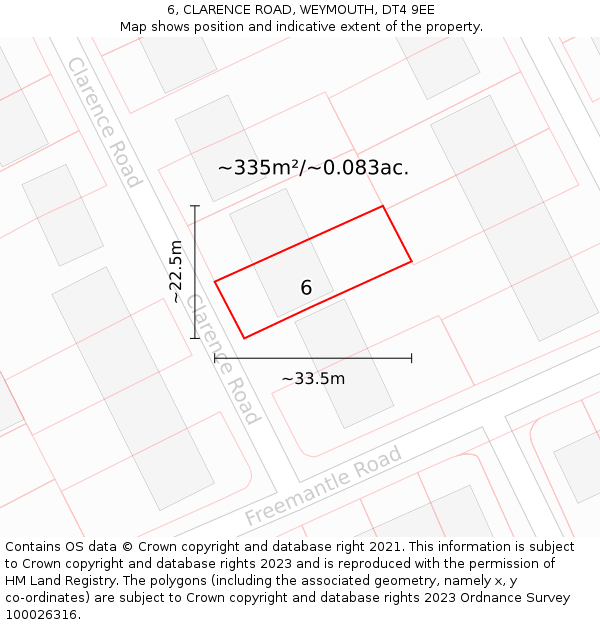 6, CLARENCE ROAD, WEYMOUTH, DT4 9EE: Plot and title map