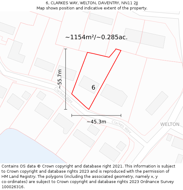 6, CLARKES WAY, WELTON, DAVENTRY, NN11 2JJ: Plot and title map