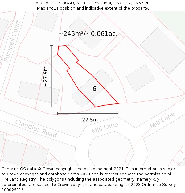 6, CLAUDIUS ROAD, NORTH HYKEHAM, LINCOLN, LN6 9PH: Plot and title map
