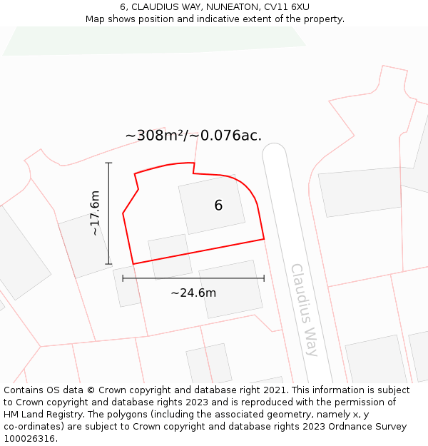 6, CLAUDIUS WAY, NUNEATON, CV11 6XU: Plot and title map