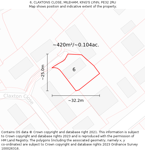 6, CLAXTONS CLOSE, MILEHAM, KING'S LYNN, PE32 2RU: Plot and title map