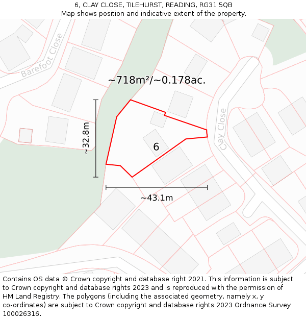 6, CLAY CLOSE, TILEHURST, READING, RG31 5QB: Plot and title map