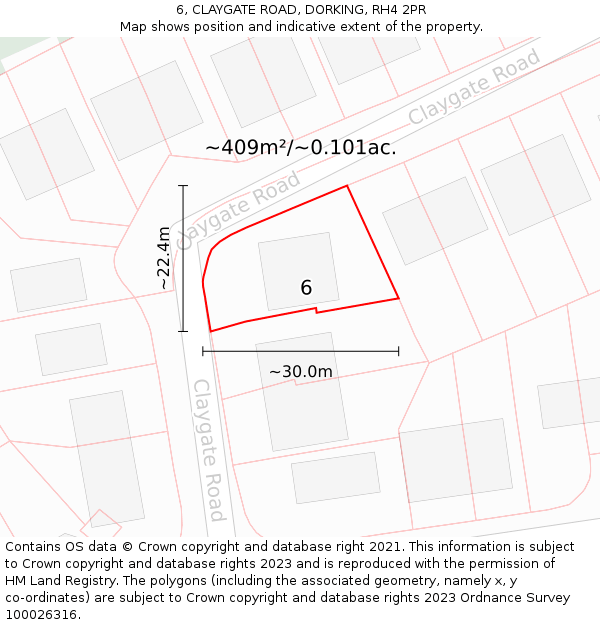6, CLAYGATE ROAD, DORKING, RH4 2PR: Plot and title map