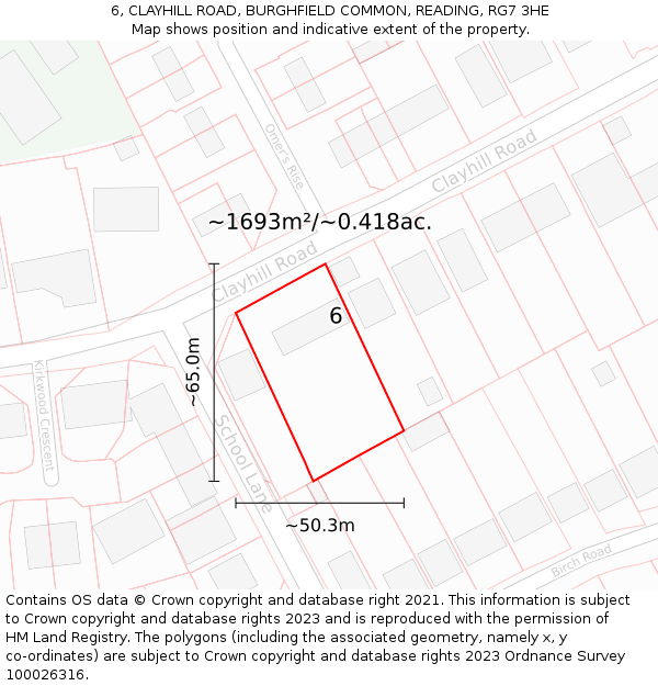 6, CLAYHILL ROAD, BURGHFIELD COMMON, READING, RG7 3HE: Plot and title map