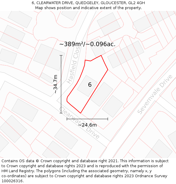 6, CLEARWATER DRIVE, QUEDGELEY, GLOUCESTER, GL2 4GH: Plot and title map