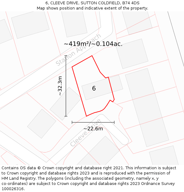 6, CLEEVE DRIVE, SUTTON COLDFIELD, B74 4DS: Plot and title map