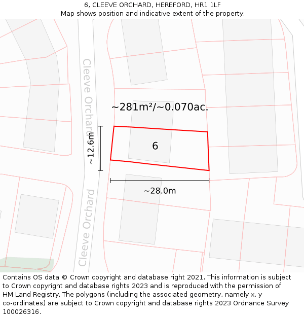 6, CLEEVE ORCHARD, HEREFORD, HR1 1LF: Plot and title map