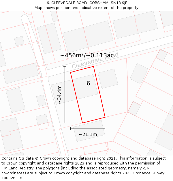 6, CLEEVEDALE ROAD, CORSHAM, SN13 9JF: Plot and title map
